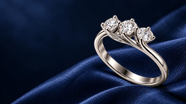 The Three-Stone Ring on navy blue silk