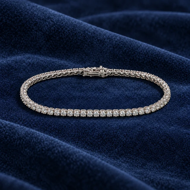 Anniversary Tennis Bracelet on navy blue suede